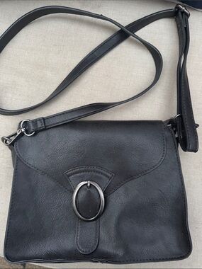 Joy Susan Black Crossbody Bag with Gunmetal Ring Accent